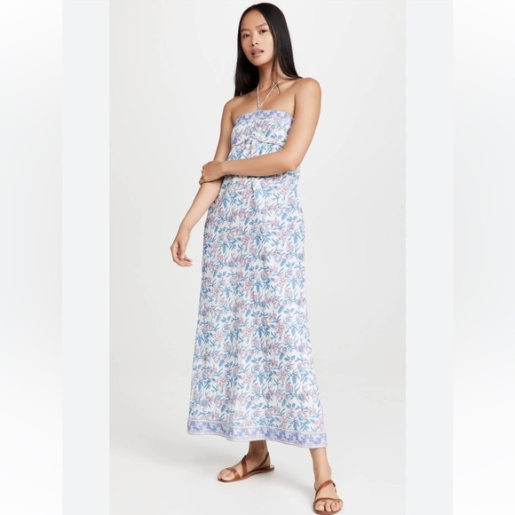 Saylor topanga halter cotton maxi dress with pockets L white lotus print - Picture 1 of 11